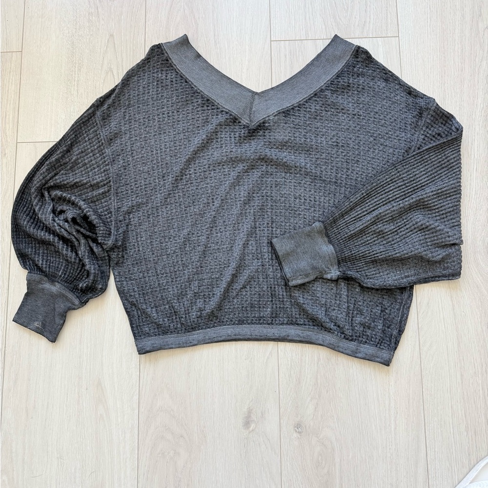 We The Free Charcoal Textured V-Neck Sweatshirt